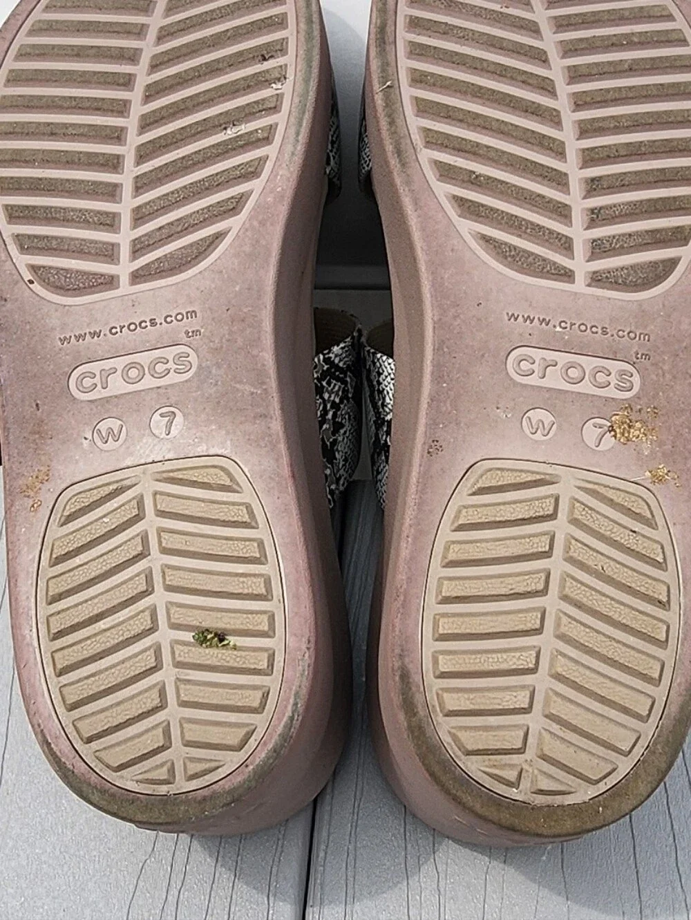 Crocs Brooklyn Mid Wedge sandals in a snakeskin print.  PRICED TO SELL